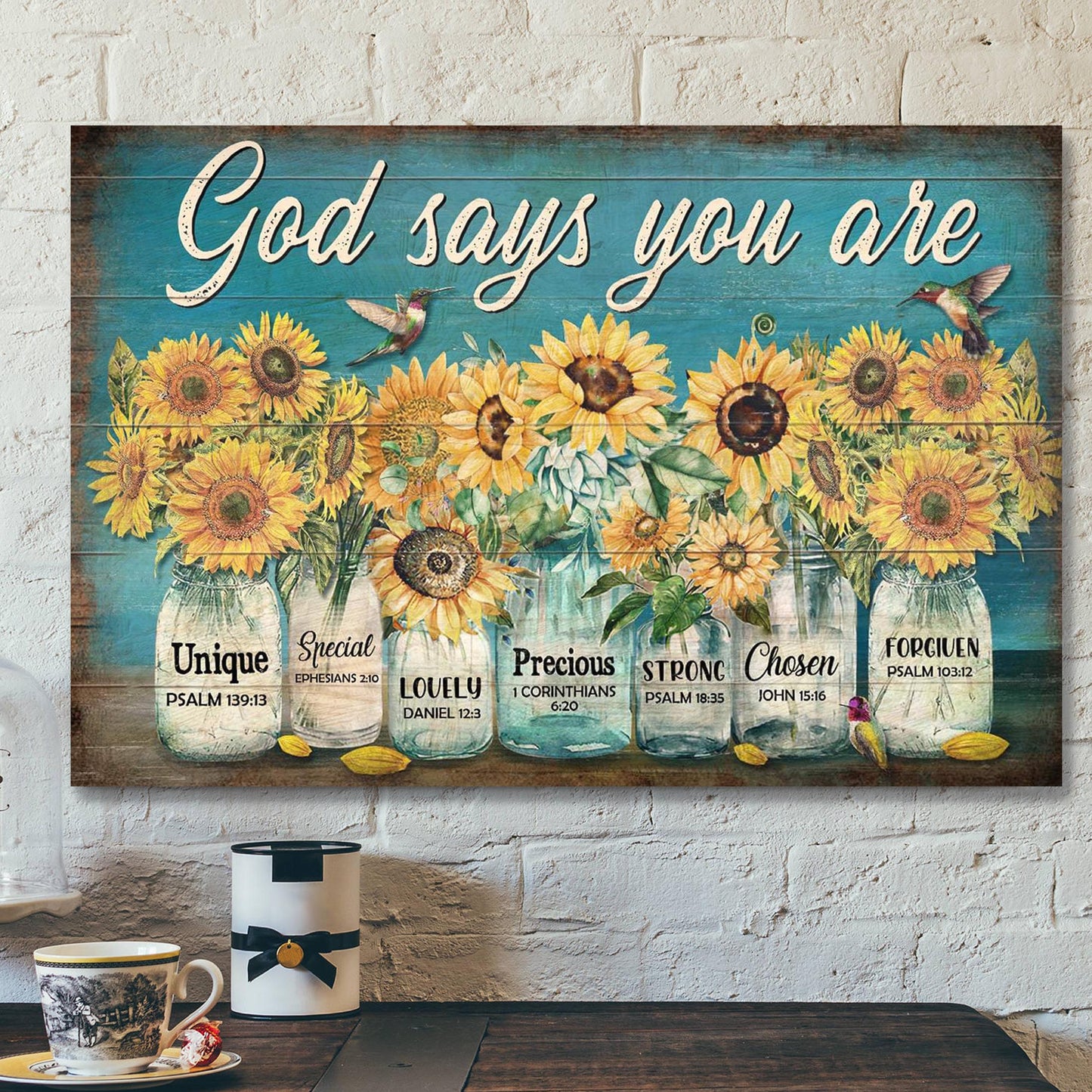 Sunflower Jar - God Says You Are Canvas Wall Art - Bible Verse Canvas - Scripture Canvas Wall Art - Ciaocustom