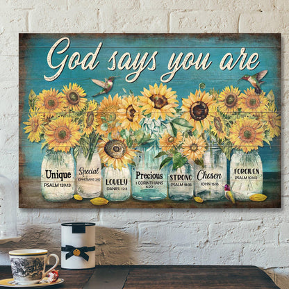 Sunflower Jar - God Says You Are Canvas Wall Art - Bible Verse Canvas - Scripture Canvas Wall Art - Ciaocustom