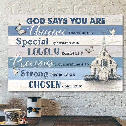 Bible Verse Canvas - Church And Butterfly - God Says You Are Canvas Wall Art - Ciaocustom