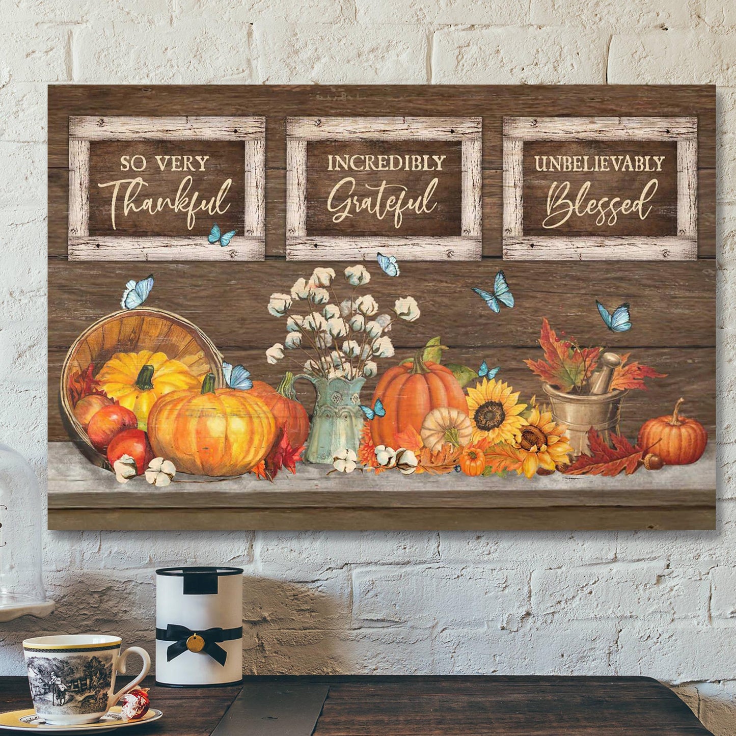 Pumpkin Canvas - Thankful Grateful Blessed Canvas Wall Art - Bible Verse Canvas - Scripture Canvas Wall Art - Ciaocustom