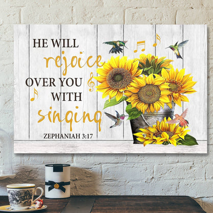 Bible Verse Canvas - Zephaniah 317 He Will Rejoice Over You With Singing Canvas - Scripture Canvas Wall Art - Ciaocustom