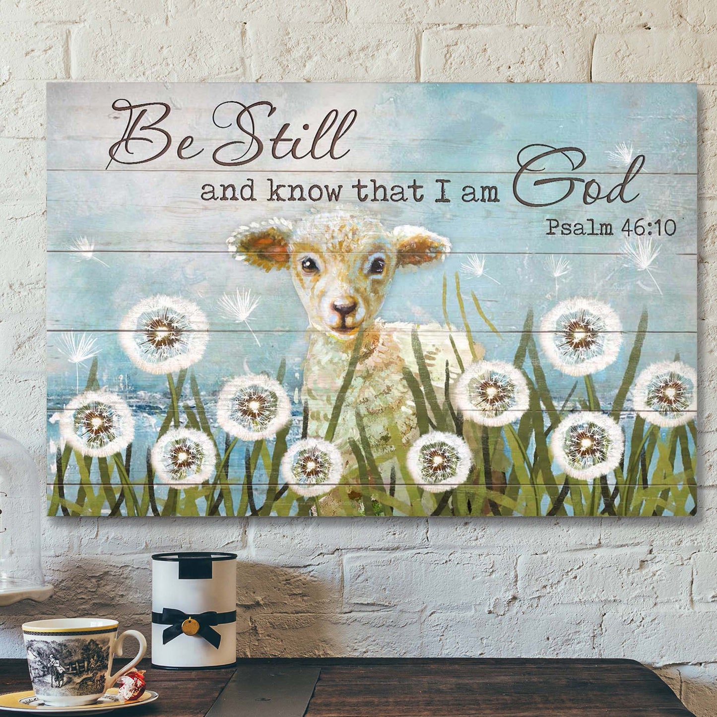 Cute Lamb And Dandelion - Be Still And Know That I Am God - Bible Verse Canvas - Scripture Canvas Wall Art - Ciaocustom