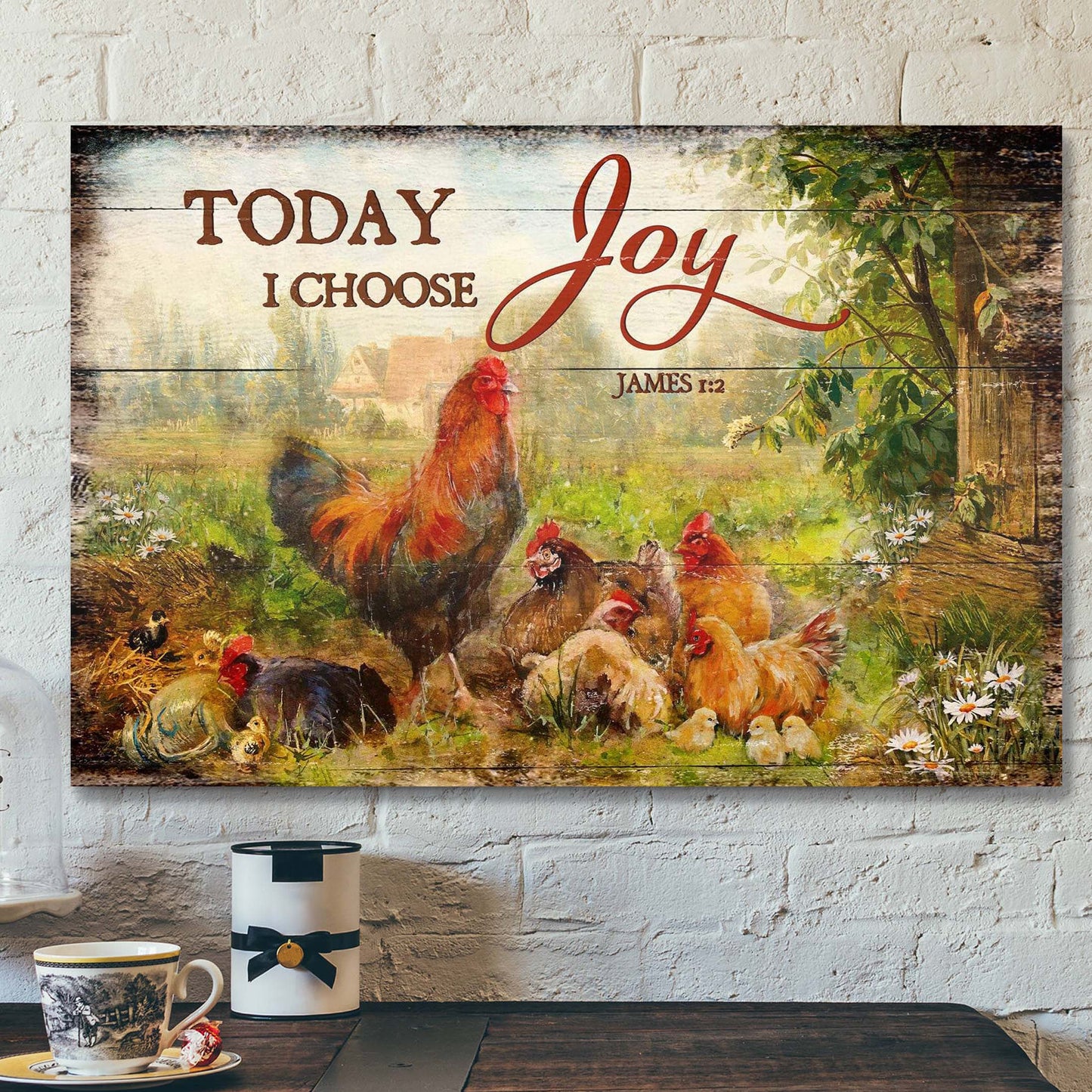 Chickens - Today I Choose Joy Canvas Wall Art - Bible Verse Canvas - Scripture Canvas Wall Art - Ciaocustom