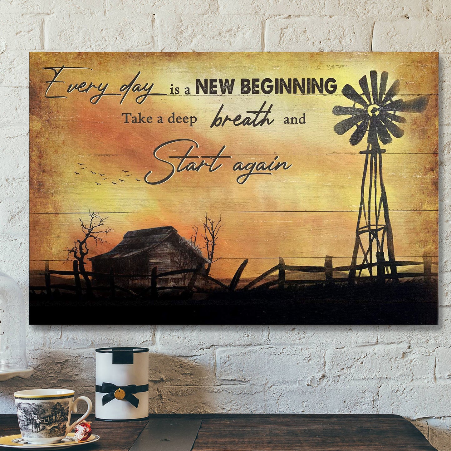 Farm Sunset Windmill - Everyday Is A New Beginning - Bible Verse Canvas - Scripture Canvas Wall Art - Ciaocustom