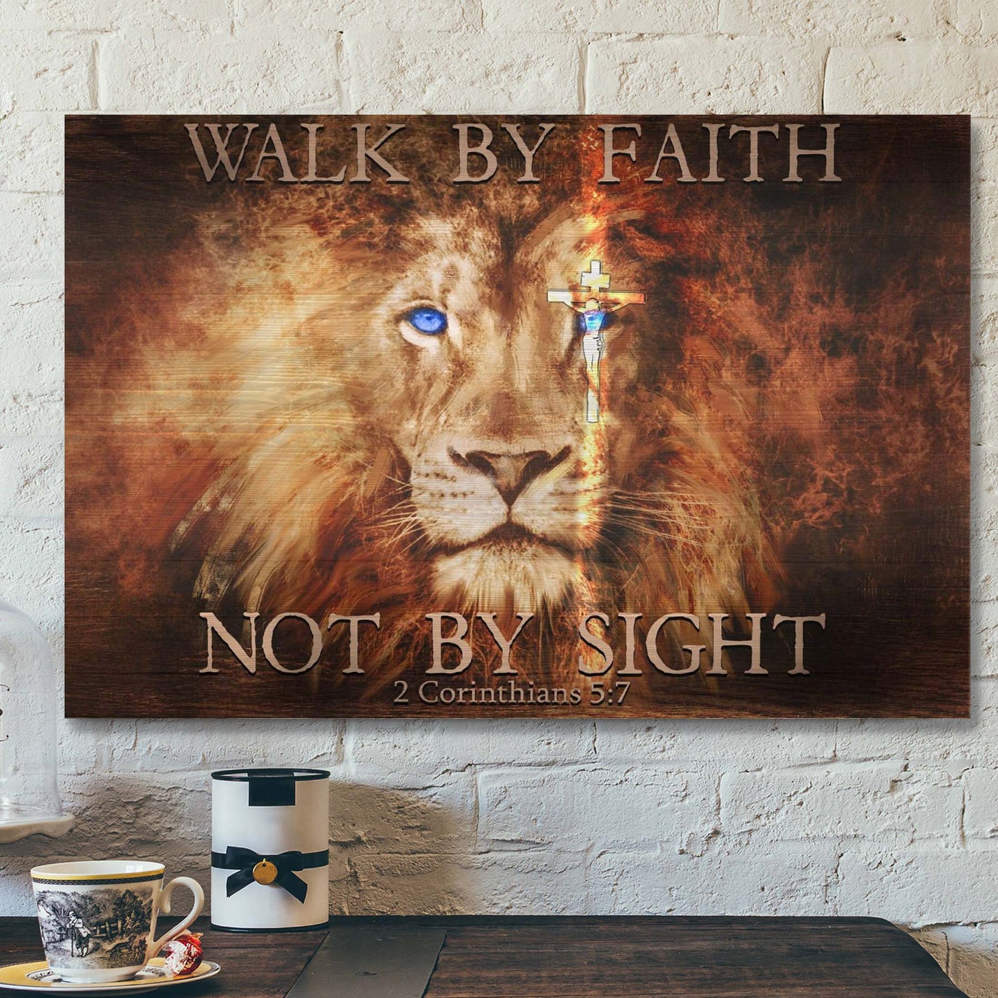 Fascinating Lion - Walk By Faith Not By Sight Jesus - Bible Verse Canvas - Scripture Canvas Wall Art - Ciaocustom