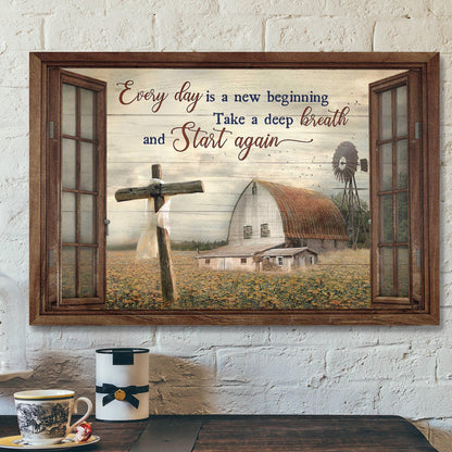 Cross With Tranquil Farm - Everyday Is A New Beginning- Bible Verse Canvas - Scripture Canvas Wall Art - Ciaocustom