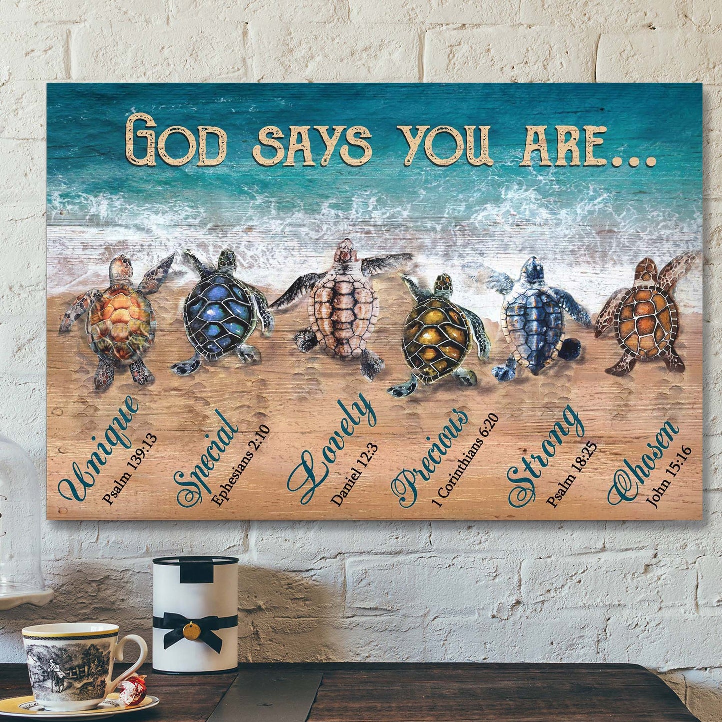 Turtle To The Ocean - God Says You Are Canvas Wall Art - Bible Verse Canvas - Scripture Canvas Wall Art - Ciaocustom