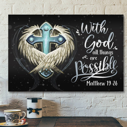 Bible Verse Canvas - Matthew 1926 With God All Things Are Possible Canvas Print - Scripture Canvas Wall Art - Ciaocustom