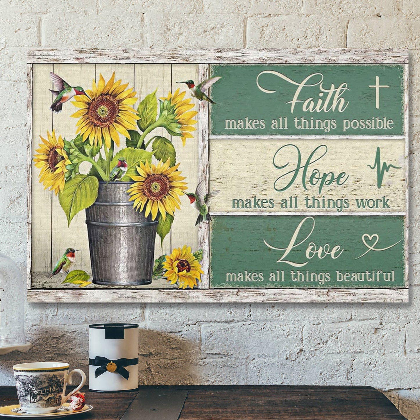 Bible Verse Canvas - Faith Hope Love Sunflower Canvas Wall Art - Scripture Canvas Wall Art - Ciaocustom