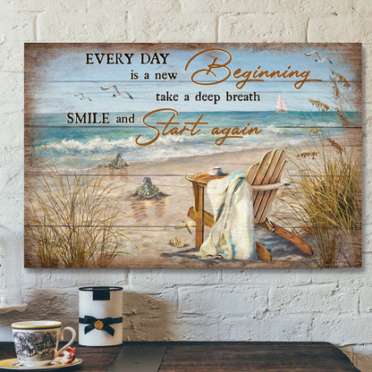 Turtle To The Beach - Every Day Is A New Beginning Canvas Wall Art - Bible Verse Canvas - Scripture Canvas Wall Art - Ciaocustom