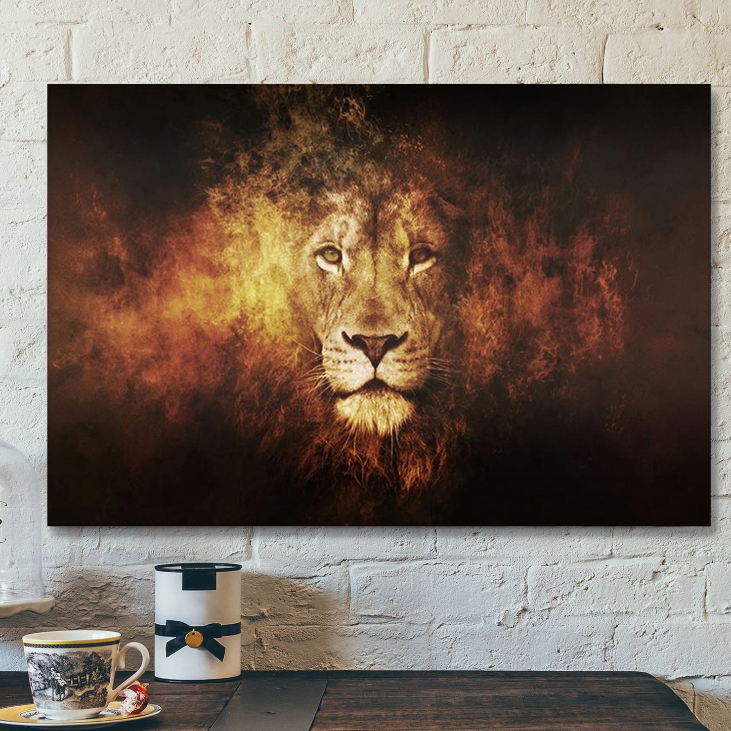 Lion Face Fire Canvas - Bible Verse Canvas - Scripture Canvas Wall Art - Ciaocustom