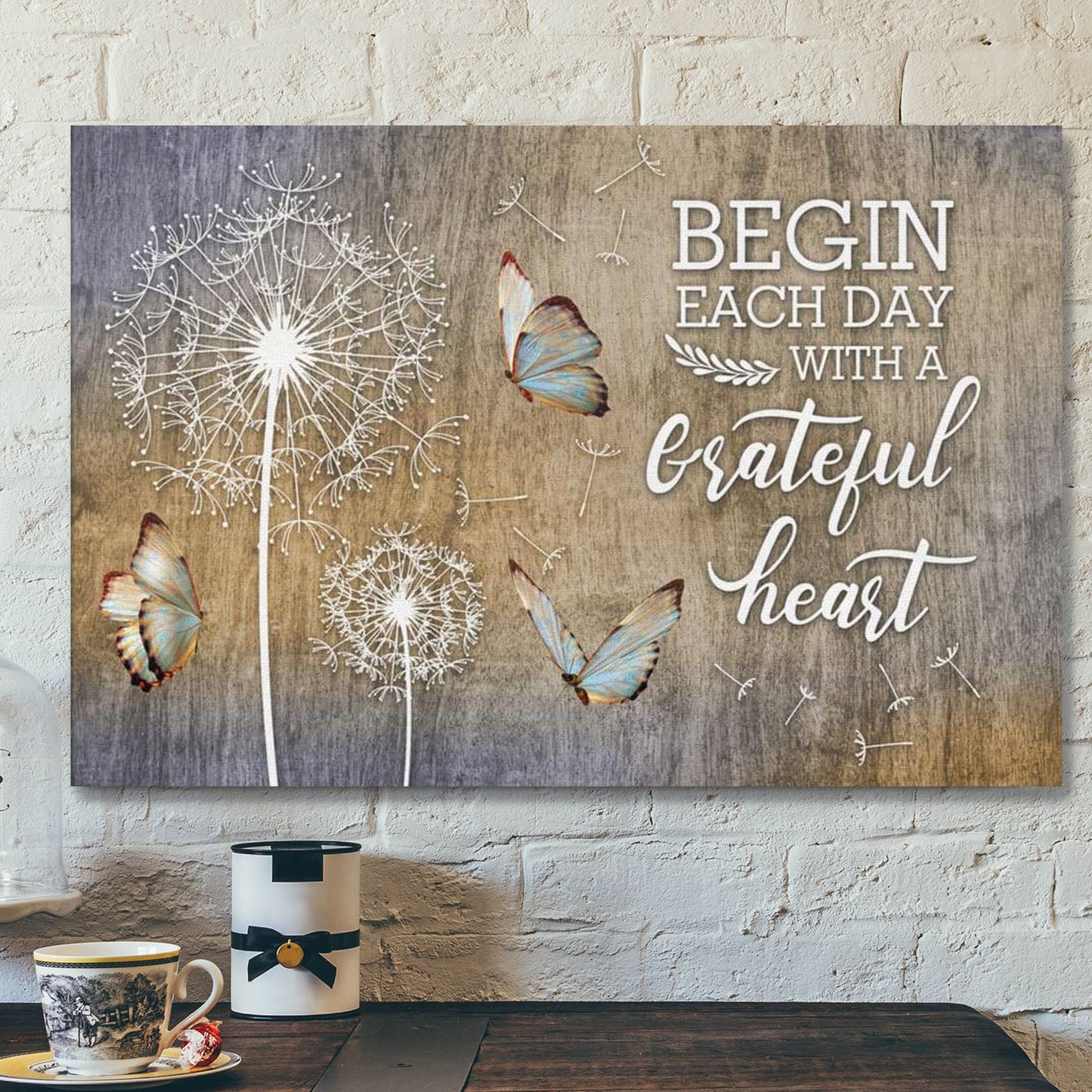 God Canvas Prints - Jesus Canvas Art - Begin Each Day With A Grateful Heart Dandelions Butterflies Canvas Wall Art - Ciaocustom