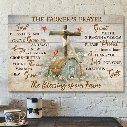 Peaceful Farm And Cardinal - The Farmer's Prayer - Bible Verse Canvas - Scripture Canvas Wall Art - Ciaocustom