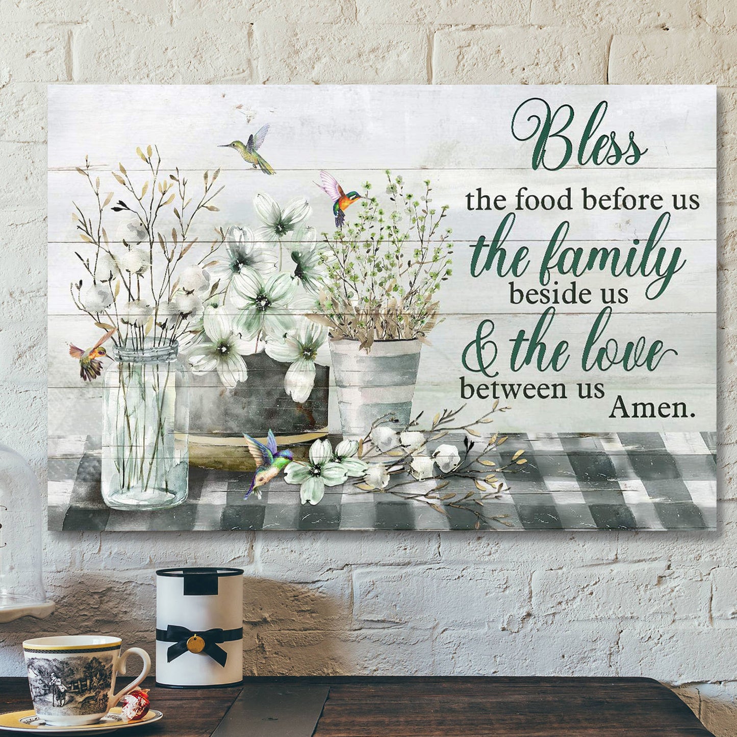 Flower Vases With Hummingbird - Bless The Food Before Us - Bible Verse Canvas - Scripture Canvas Wall Art - Ciaocustom