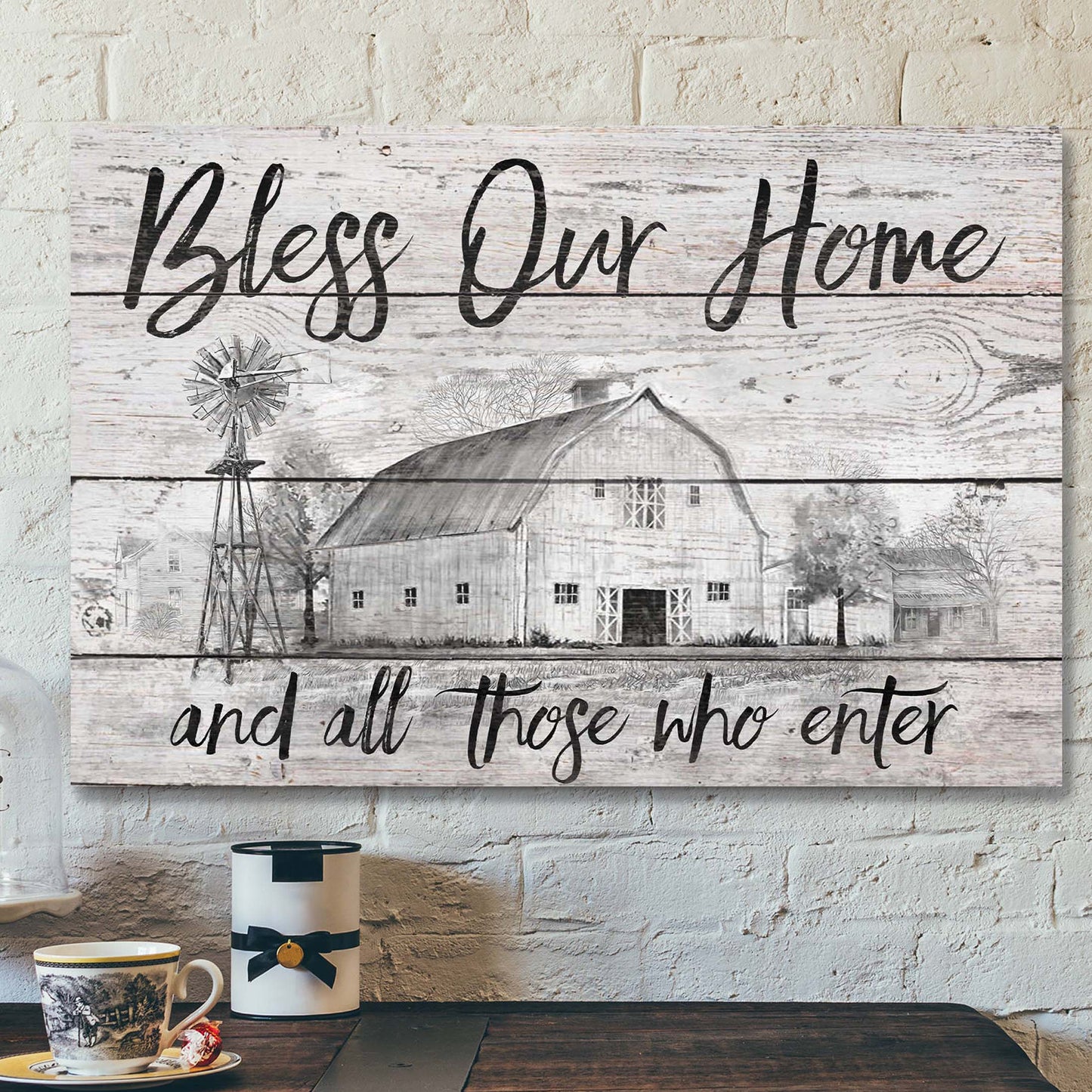 Black Sketch Farm - Bless Our Home Canvas Wall Art - Bible Verse Canvas - Scripture Canvas Wall Art - Ciaocustom