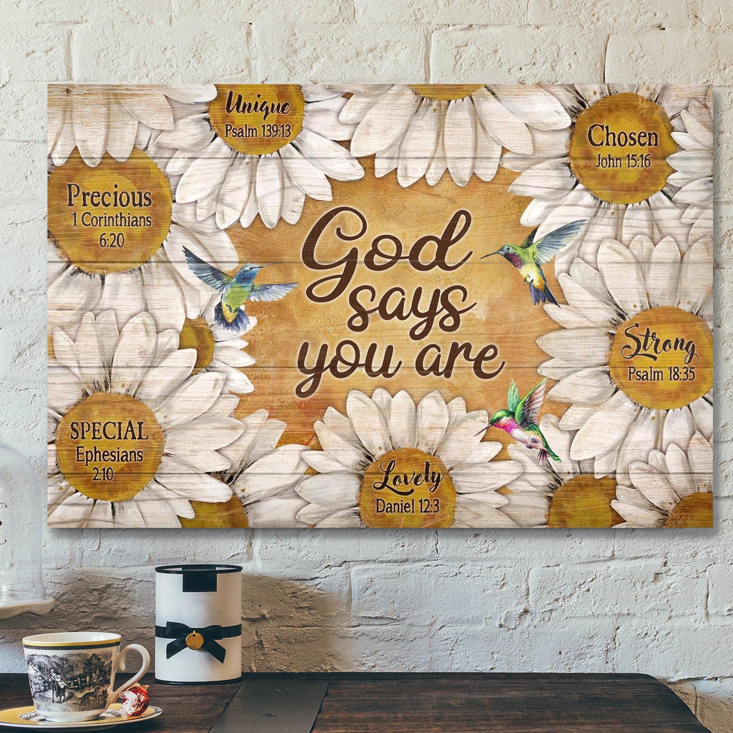 Daisy And Hummingbird - God Says You Are Canvas Wall Art - Bible Verse Canvas - Scripture Canvas Wall Art - Ciaocustom