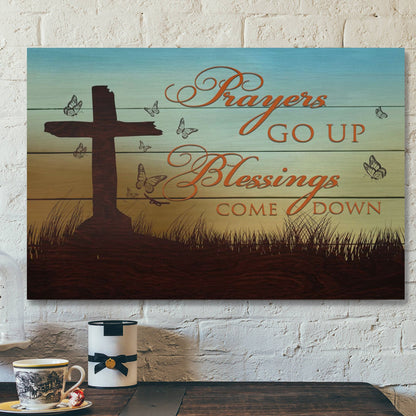 Bible Verse Canvas - Prayers Go Up Blessings Come Down Canvas - Scripture Canvas Wall Art - Ciaocustom