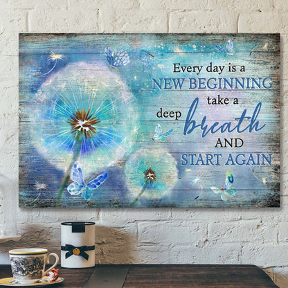 Blue Butterfly And Dandelion - Every Day Is A New Beginning Canvas Wall Art - Bible Verse Canvas - Scripture Canvas Wall Art - Ciaocustom