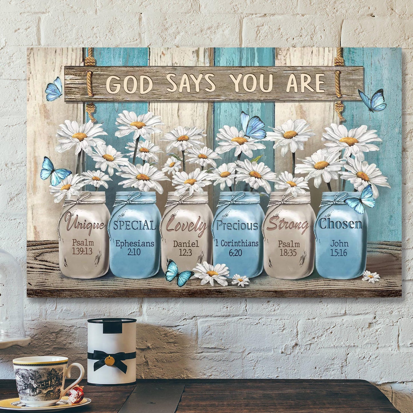 Daisy Flower - Wooden Background Canvas Wall Art - Bible Verse Canvas - Scripture Canvas Wall Art - Ciaocustom