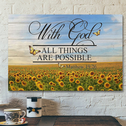 Bible Verse Canvas - Matthew 1926 With God All Things Are Possible Landscape Wall Art - Scripture Canvas Wall Art - Ciaocustom