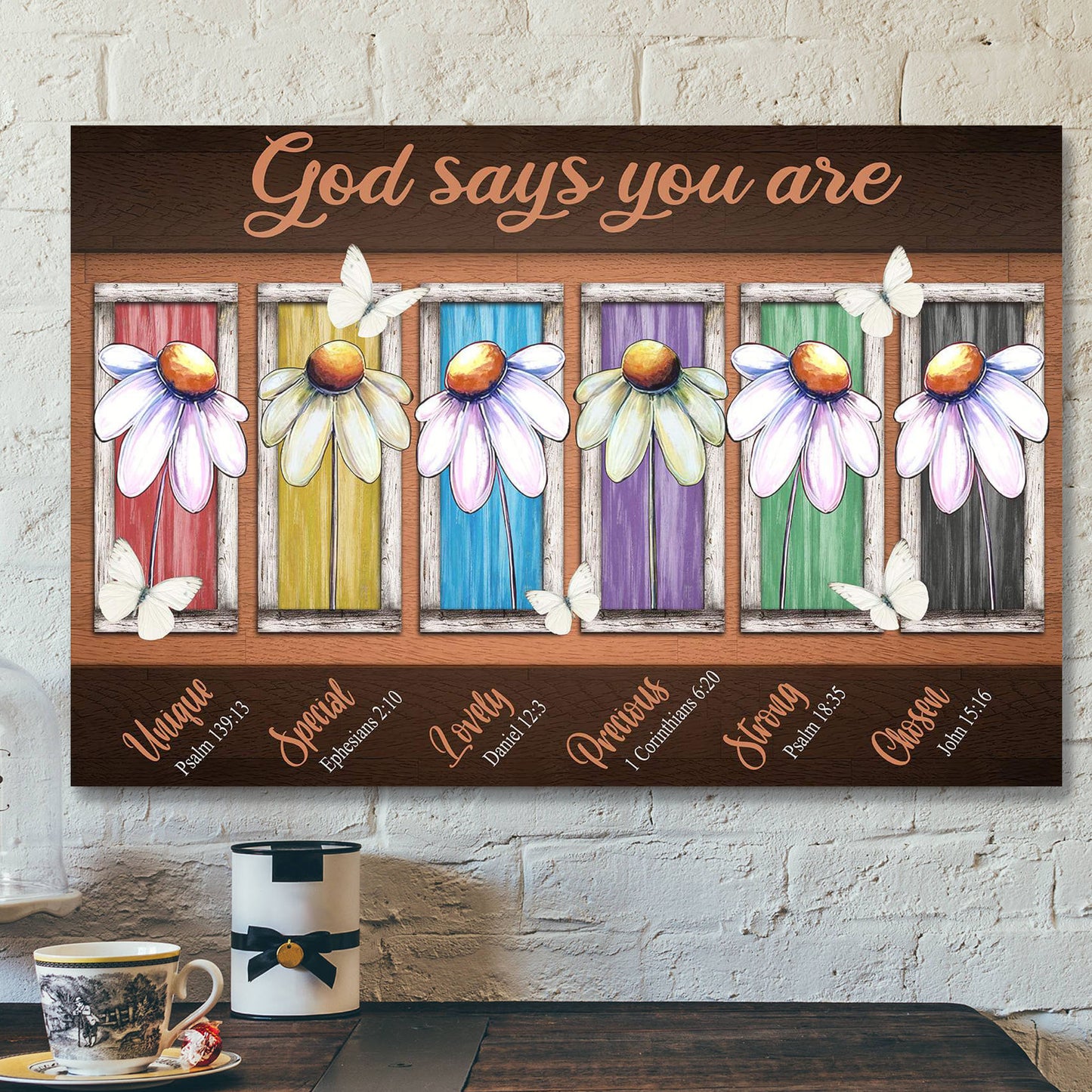 Colorful Daisy And White Butterfly - God Says You Are - Bible Verse Canvas - Scripture Canvas Wall Art - Ciaocustom