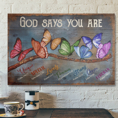 God Says You Are Amazing Butterfly Canvas Wall Art - Rustic Wood Background - Ciaocustom
