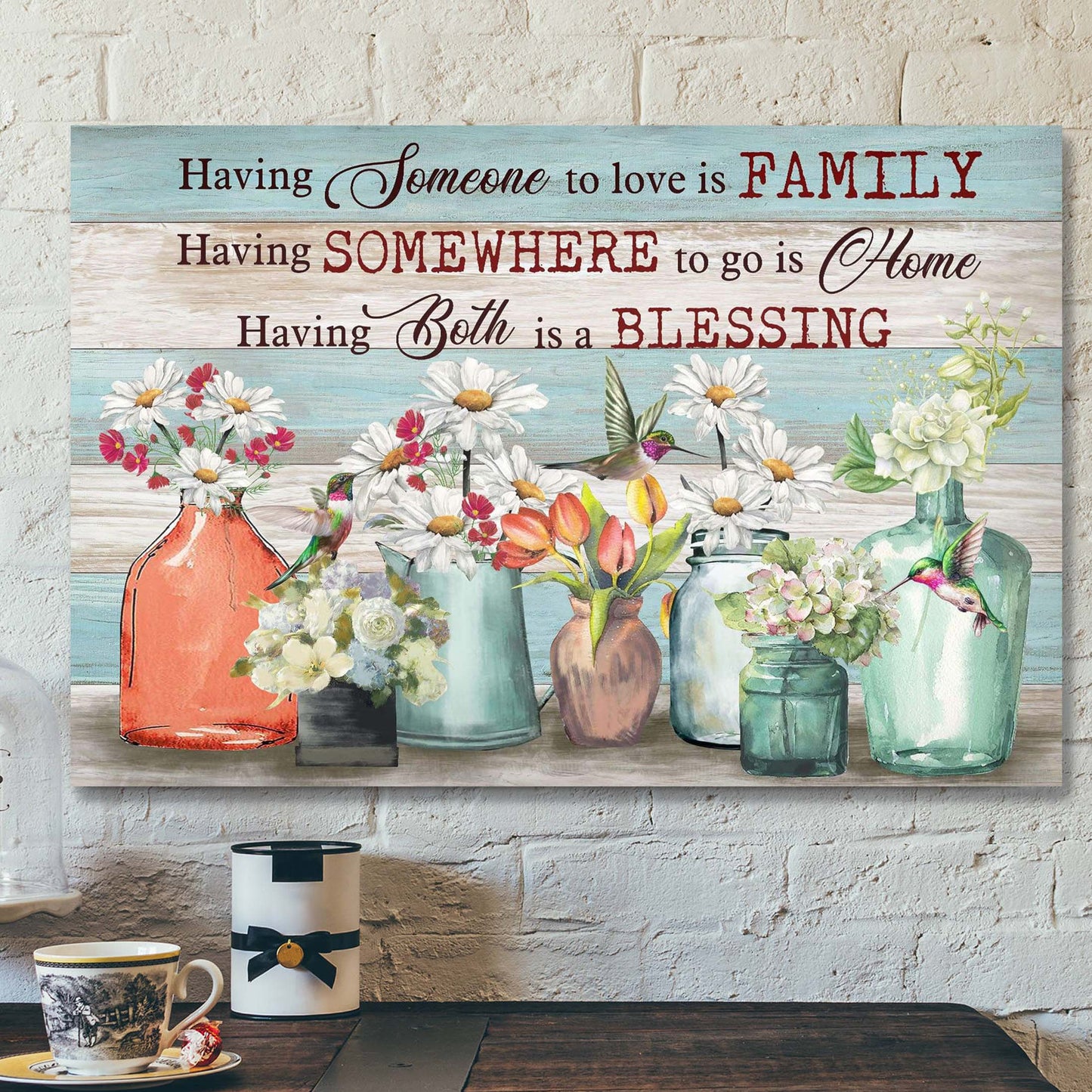 Beautiful Flowers And Hummingbird - Having Both Family And Home Is A Blessing - Bible Verse Canvas - Scripture Canvas Wall Art - Ciaocustom