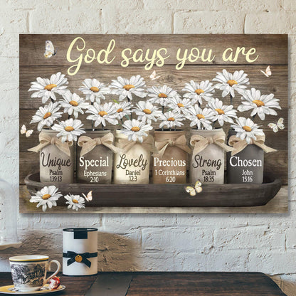 Daisy Jar - God Says You Are Canvas Wall Art - Bible Verse Canvas - Scripture Canvas Wall Art - Ciaocustom