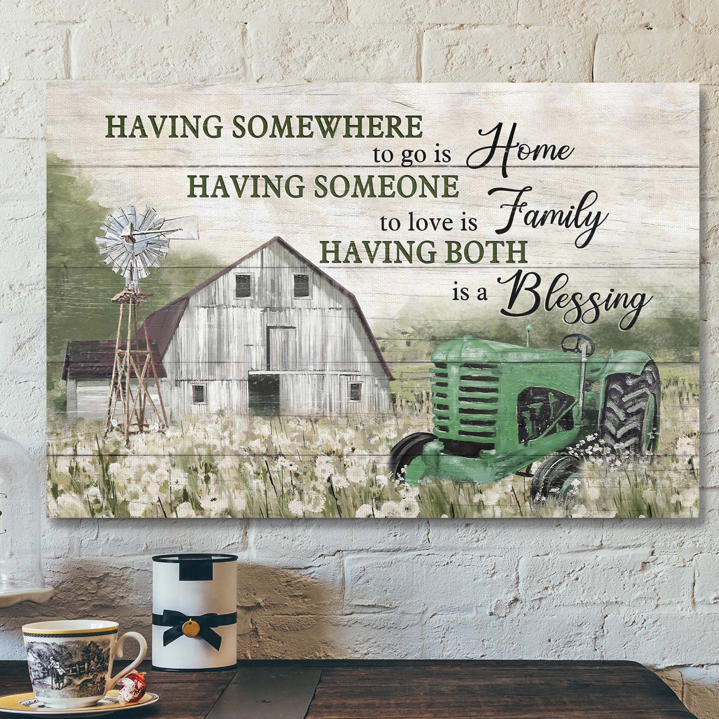 Green Tractor - Having Somewhere To Go Is Home Canvas Wall Art - Bible Verse Canvas - Scripture Canvas Wall Art - Ciaocustom