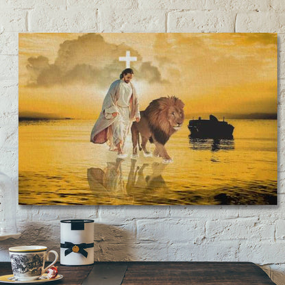 Jesus Walks On Water Canvas Wall Art - The Lion Of Judah - Religious Canvas Poster - Scripture Canvas Wall Art - Ciaocustom