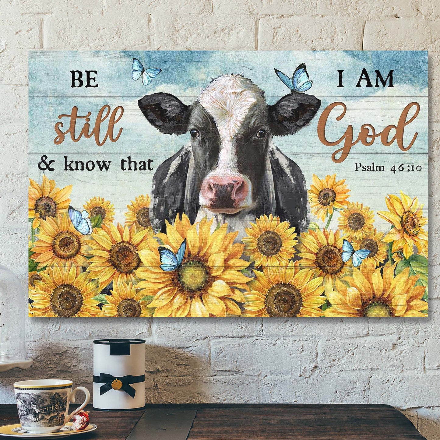 Cow And Sunflower Field - Be Still And Know That I Am God Canvas Wall Art - Bible Verse Canvas - Scripture Canvas Wall Art - Ciaocustom