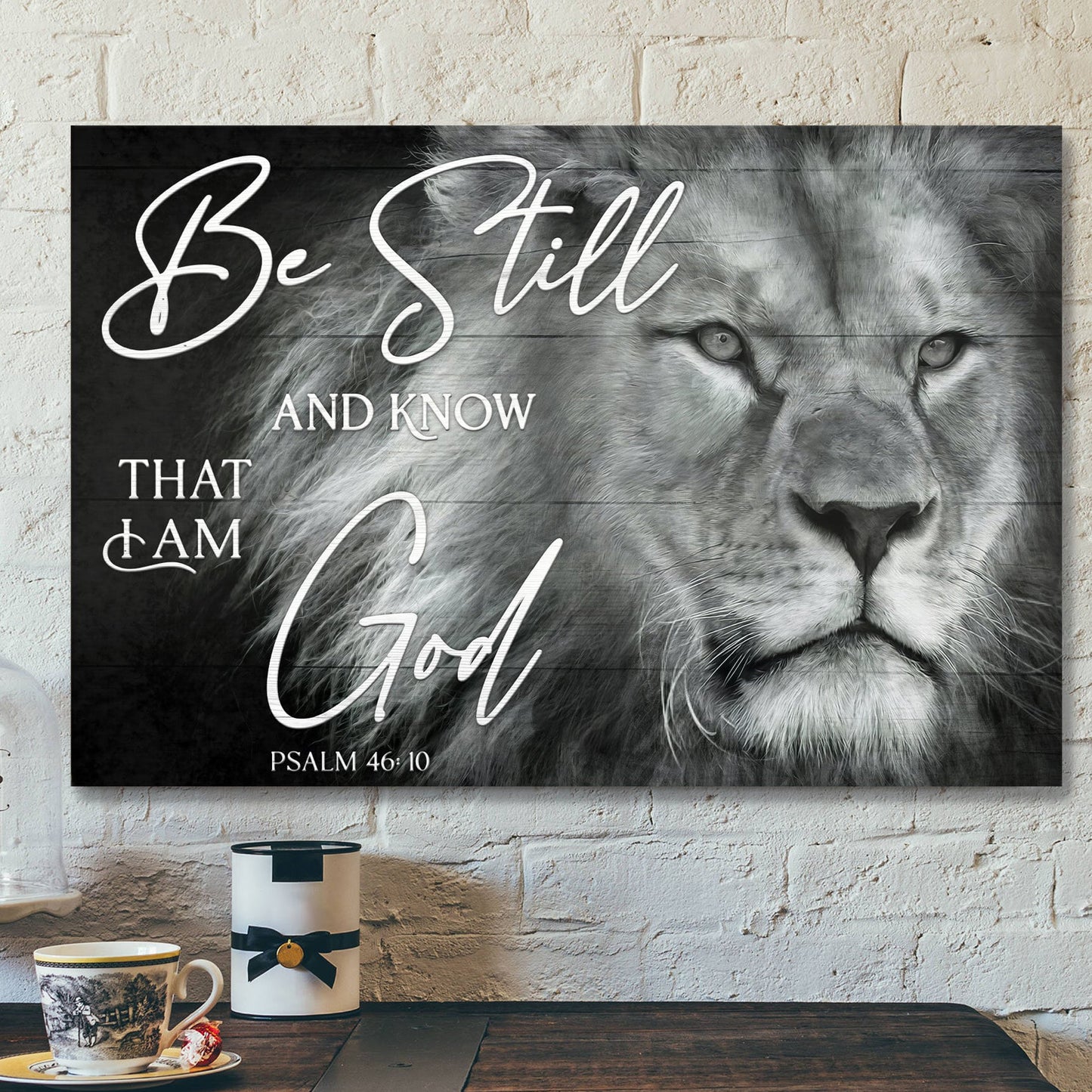 Jesus God Landscape Canvas Prints - God Wall Art - Be Still And Know That I Am God - Black And White Lion - Ciaocustom