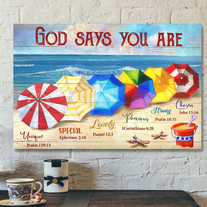 Colorful Umbrella - God Says You Are Canvas Wall Art - Bible Verse Canvas - Scripture Canvas Wall Art - Ciaocustom