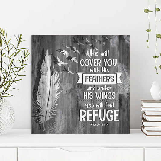 Bible Verse Canvas - God Canvas - He Will Cover You With His Feathers Psalm 914 Canvas Print - Scripture Canvas Wall Art - Ciaocustom