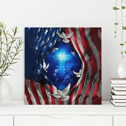 Jesus Lion American Flag Of Faith Wall Art Canvas - Bible Verse Canvas - God Canvas - Scripture Canvas Wall Art - Ciaocustom