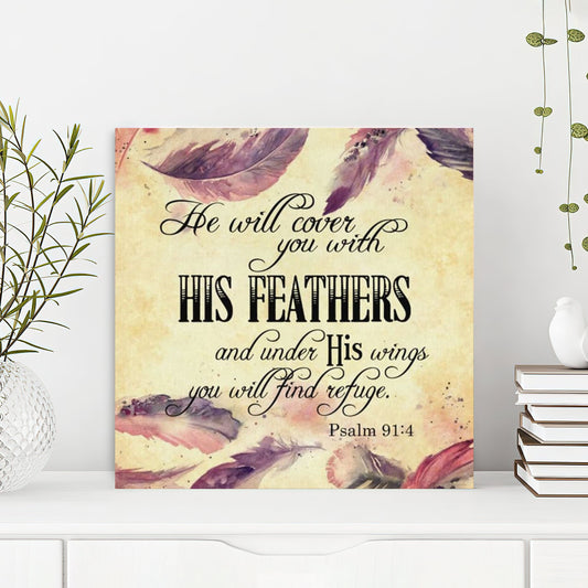Bible Verse Canvas - God Canvas - Psalm 914 Niv He Will Cover You With His Feathers Canvas Print - Scripture Canvas Wall Art - Ciaocustom
