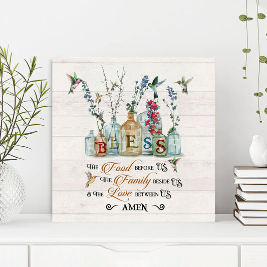 Bible Verse Canvas - God Canvas - Bless The Food Before Us Hummingbird Canvas Print - Scripture Canvas Wall Art - Ciaocustom