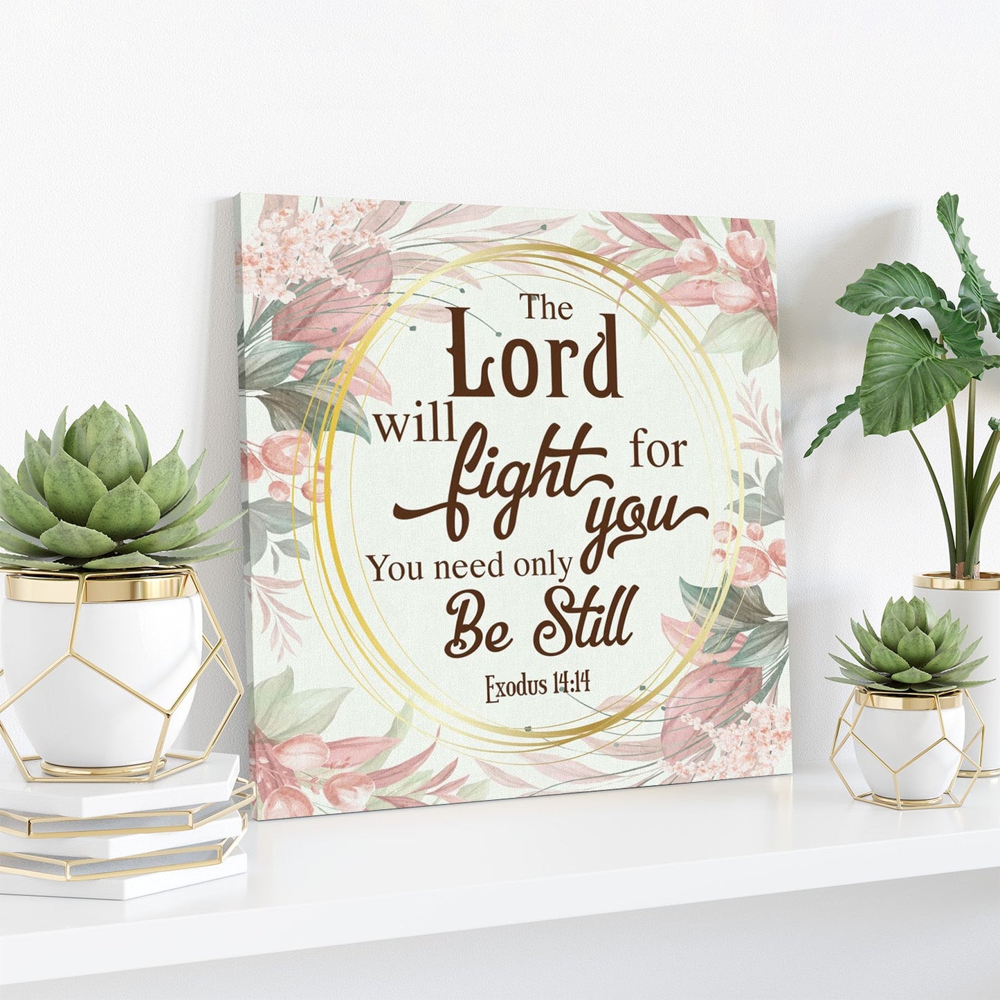 Bible Verse Canvas - Floral Exodus 1414 The Lord Will Fight For You Canvas Art - Scripture Canvas Wall Art - Ciaocustom