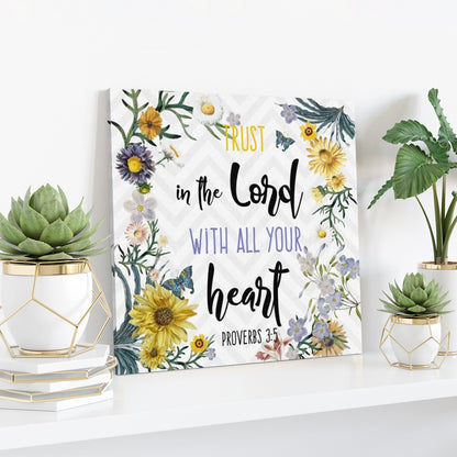 Bible Verse Canvas - Trust In The Lord With All Your Heart Proverbs 35 Christian Canvas Wall Art - Scripture Canvas Wall Art - Ciaocustom