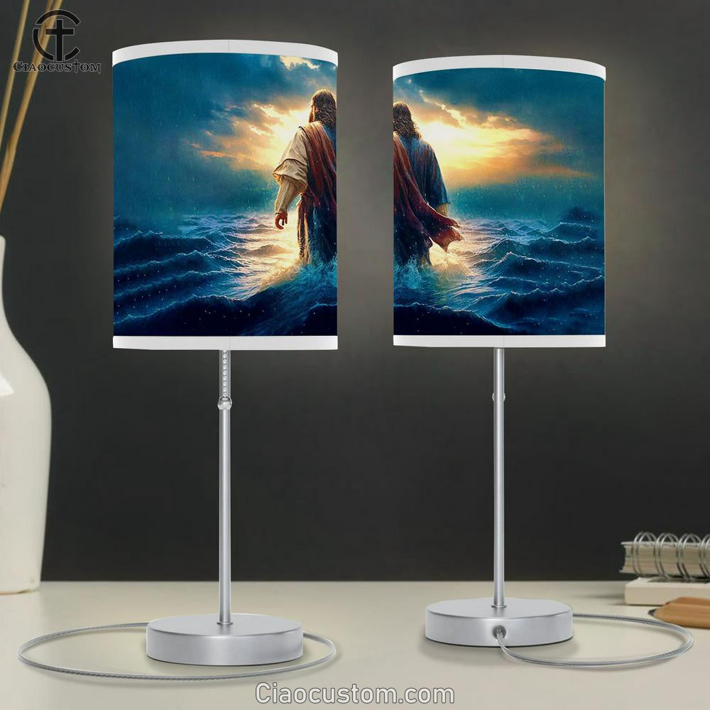 Modern Jesus Walking On Water Art Table Lamp - Jesus Christ Picture - Christian Home Decor