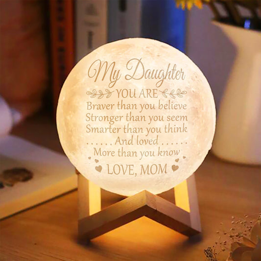 Mom Daughter Strong & Smart 3d Printed Moon Lamp - To My Daughter From Mom - Birthday Gift For Daughter - Valentines Day Gifts For Daughter