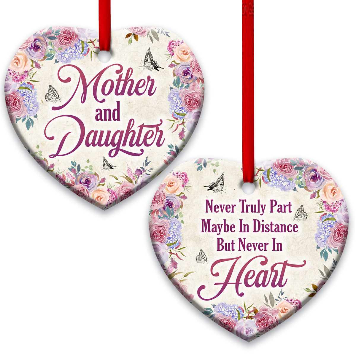 Mom Gift Mother And Daughter Heart Ceramic Ornament - Christmas Ornament - Christmas Gift