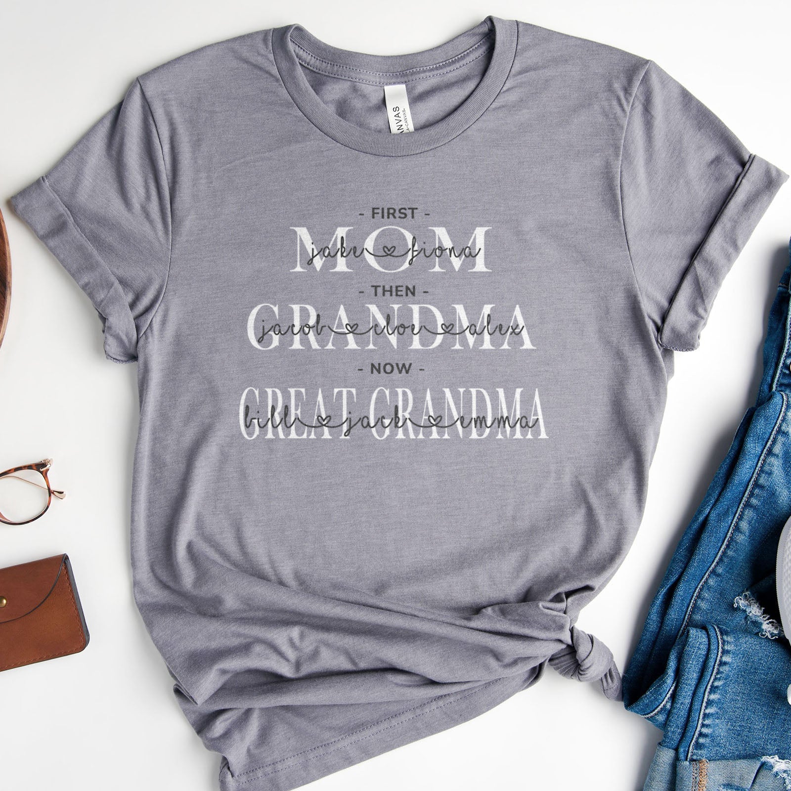 First Mom Then Grandma Now Great Grandma Personalized Tee Shirts For Women - Christian Shirts for Women - Religious Tee Shirts