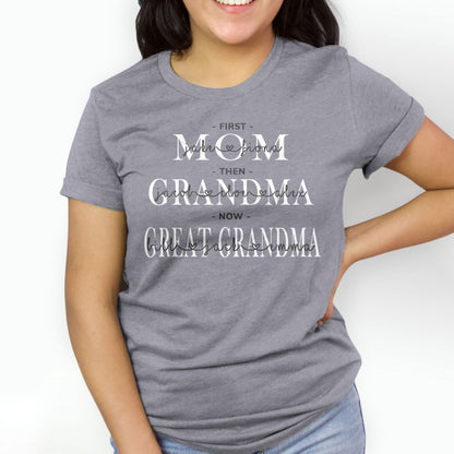 First Mom Then Grandma Now Great Grandma Personalized Tee Shirts For Women - Christian Shirts for Women - Religious Tee Shirts