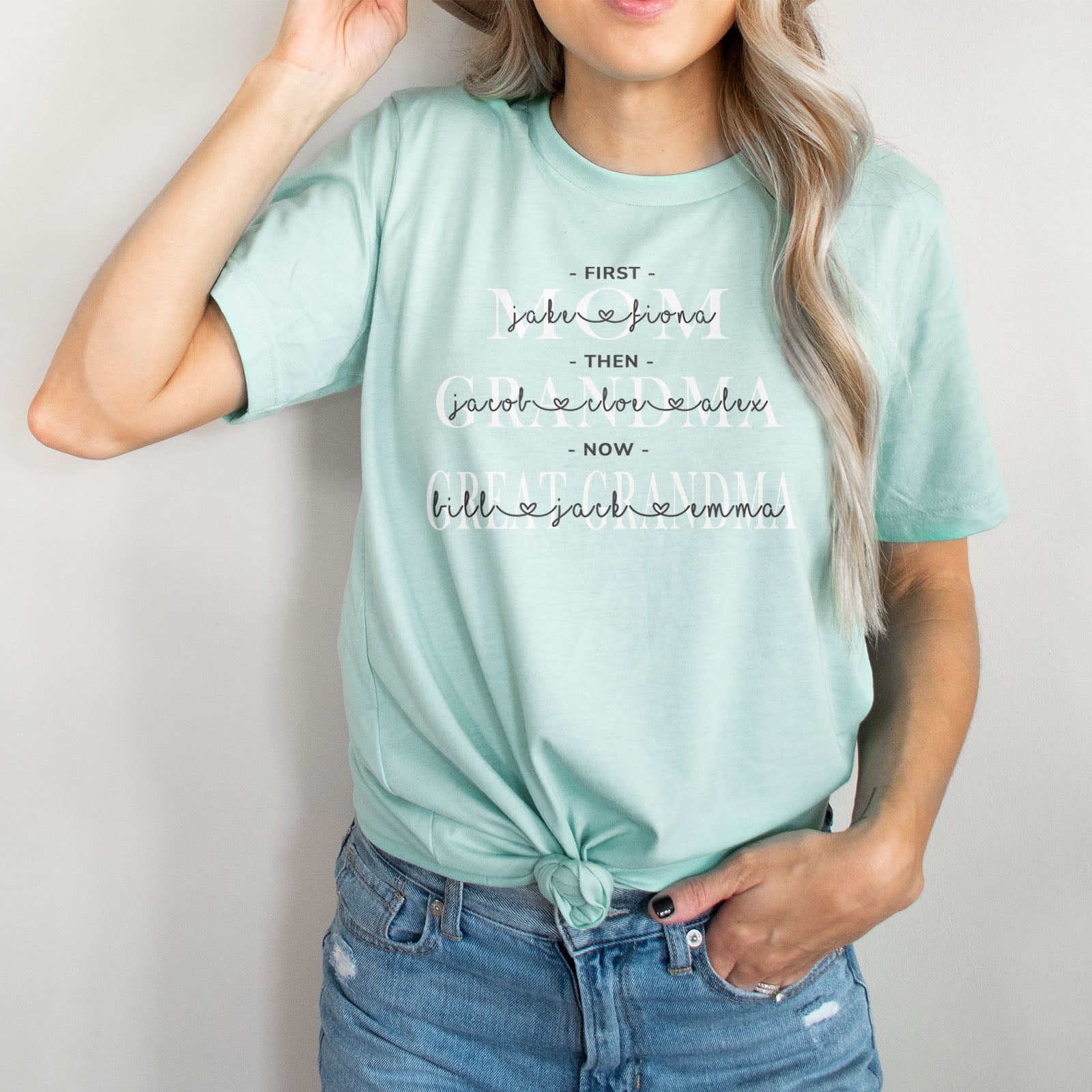 First Mom Then Grandma Now Great Grandma Personalized Tee Shirts For Women - Christian Shirts for Women - Religious Tee Shirts