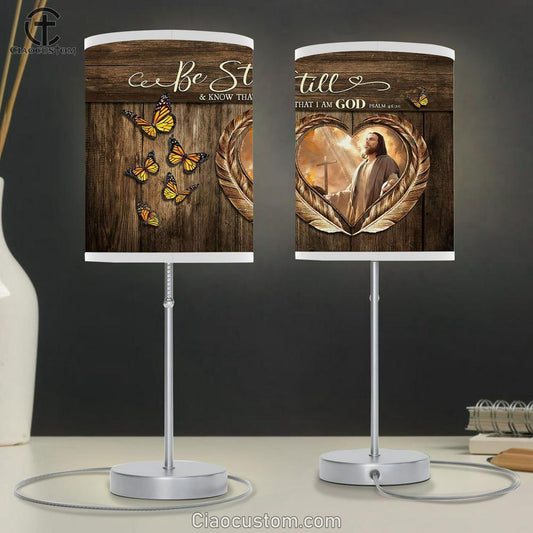 Monarch Butterfly Jesus Be Still & Know That I Am God Table Lamp For Bedroom - Bible Verse Table Lamp - Religious Room Decor