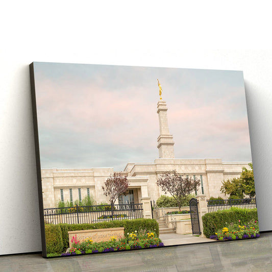 Monticello Temple Pink Clouds Canvas Wall Art - Jesus Christ Picture - Canvas Christian Wall Art