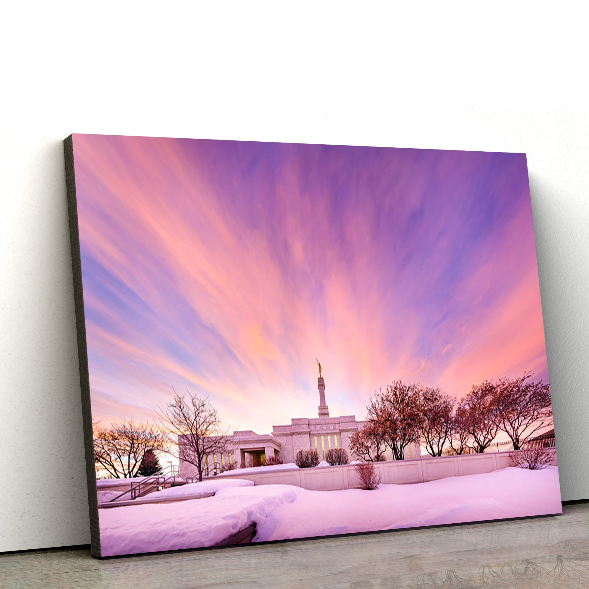 Monticello Temple Pink Sunset Canvas Wall Art - Jesus Christ Picture - Canvas Christian Wall Art