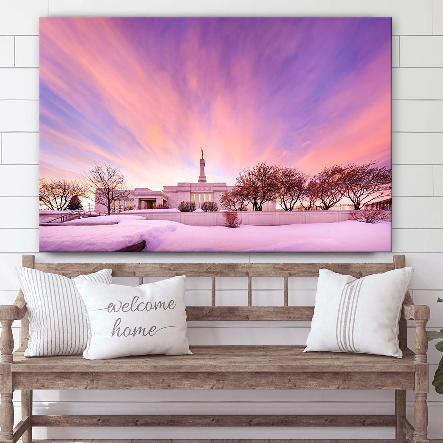Monticello Temple Pink Sunset Canvas Wall Art - Jesus Christ Picture - Canvas Christian Wall Art
