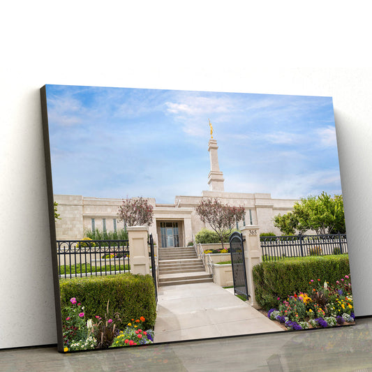 Monticello Temple Summer Flowers Canvas Wall Art - Jesus Christ Picture - Canvas Christian Wall Art